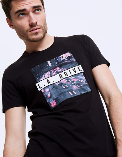 Schwarzes Herren-T-Shirt mit Stickerei L.A. Drive - IKKS
