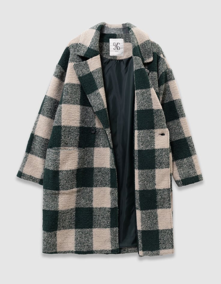 Manteau carreaux vert et écru fille-5 Manteau carreaux vert et écru fille-5