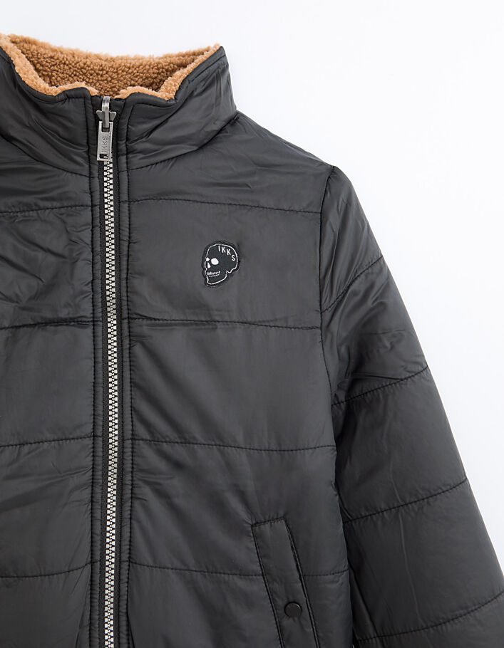 Zwarte omkeerbare gewatteerde jas met Sherpa voor jongens  - IKKS
