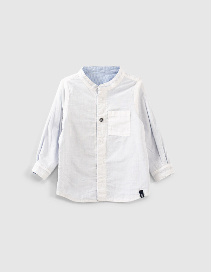 Camisa reversible blanca azul rayas algodón bio bebé niño - IKKS