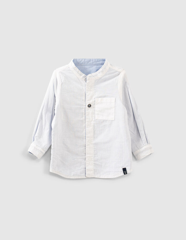 Baby boys’ white organic reversible shirt + blue stripes - IKKS