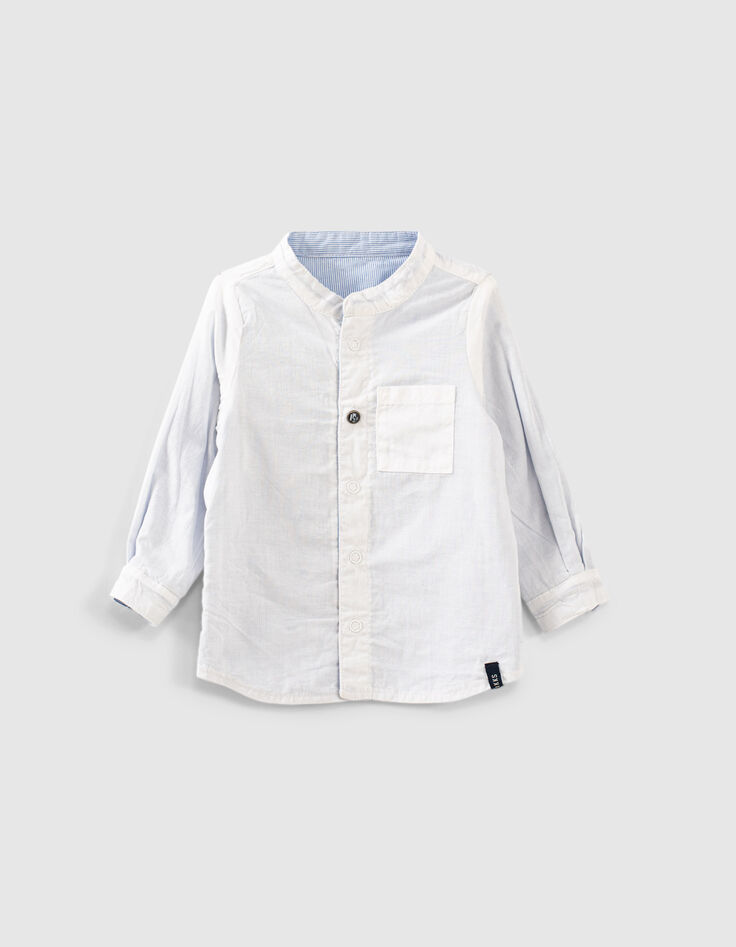 Baby boys’ white organic reversible shirt + blue stripes-7