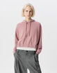 Sweat à capuche rose coton bio oversize molleton Femme-2