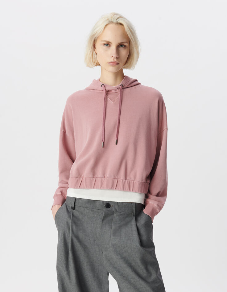 Sweat à capuche rose coton bio oversize molleton Femme-2