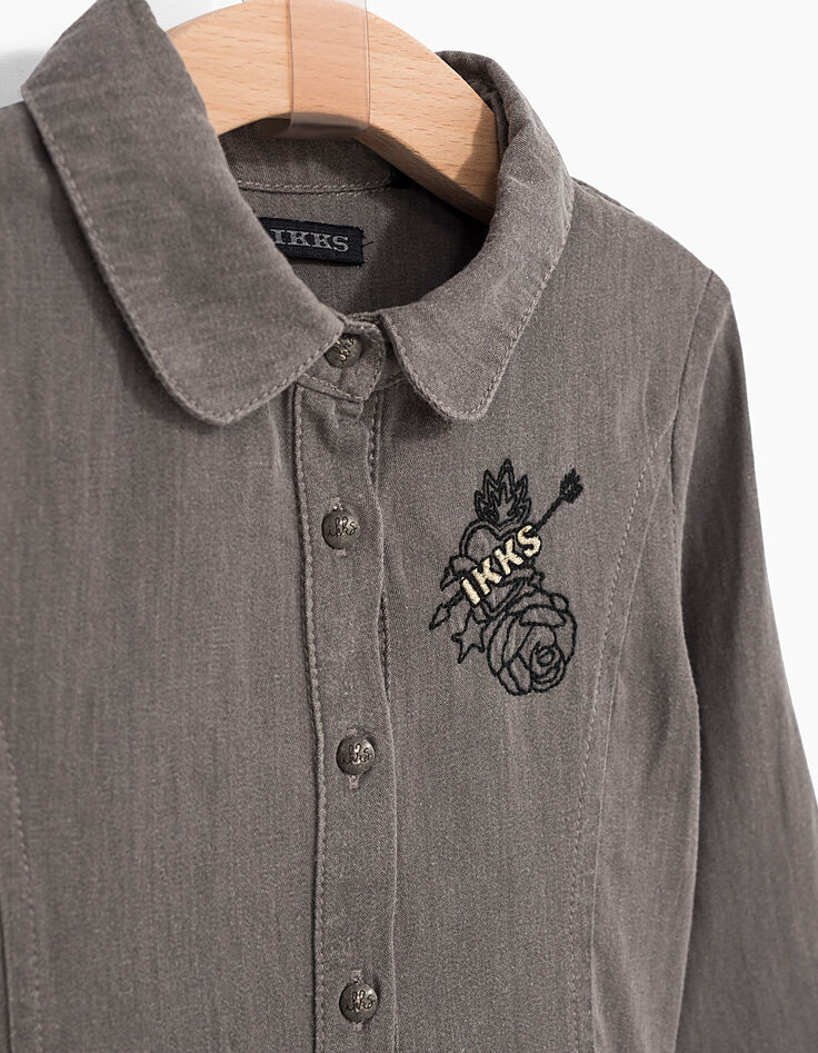 Robe-chemise grise en denim et tulle noir fille-6