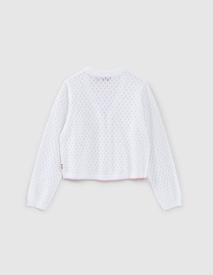Cardigan écru tricot ajouré zippé fille-4