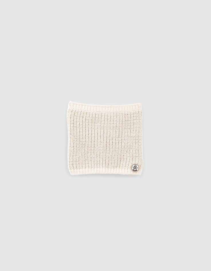 Girls’ ecru snood with gold lurex ribbing-1 Girls’ ecru snood with gold lurex ribbing-1
