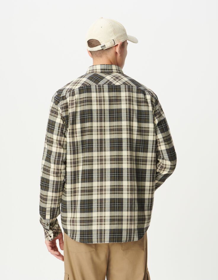 Men's khaki cotton check shirt-3 Men's khaki cotton check shirt-3