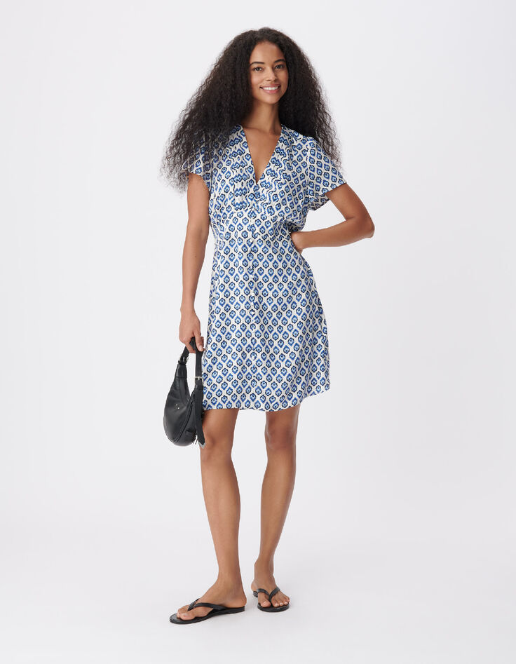 Women's blue floral print short dress-2
