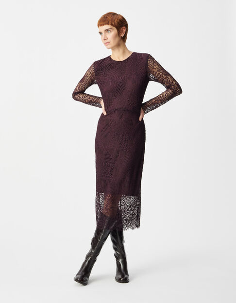 Maxi-jurk met bordeauxrode kant voor dames - IKKS