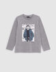 Grey organic cotton t-shirt visual boy wolf-doudoune-1