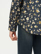 Marineblaues SLIM-Herrenhemd beiger Blumenprint-5