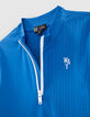 Blaues Mädchenshirt aus Rippstrick mit Reißverschluss-5