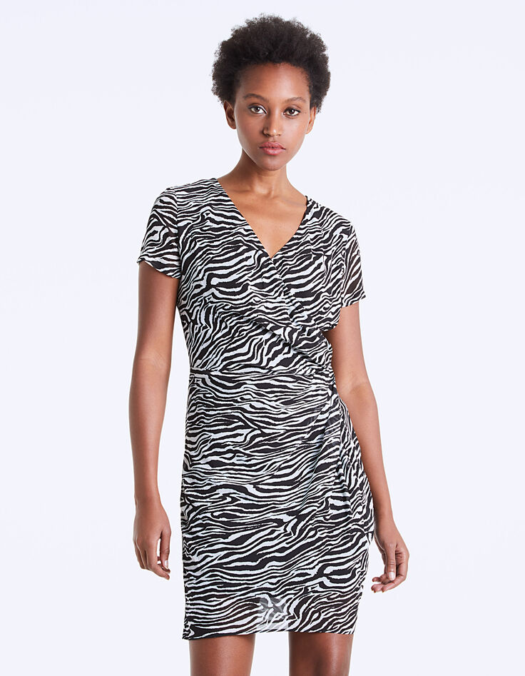 Vestido drapeado crepé de viscosa estampado cebra-3