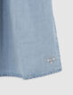 Robe en jean bleue smockée bretelle asymétrique fille-6