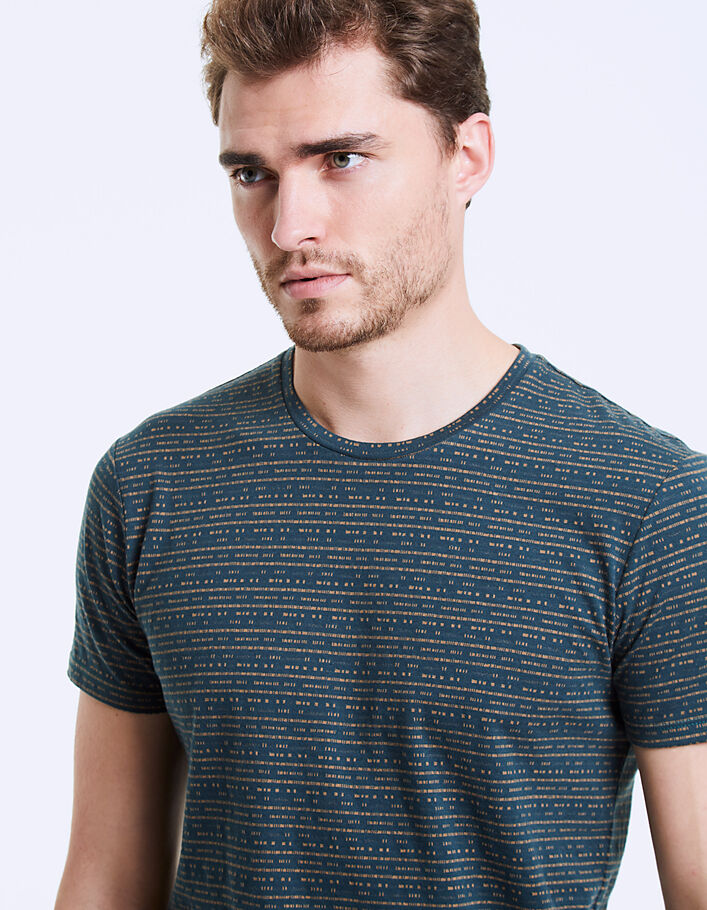 Blauwgroene minimalistische jacquard T-shirt - IKKS
