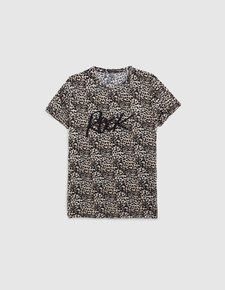 Schwarzes Damen-T-Shirt mit Leo-Rock-Print und Schriftzug-6
