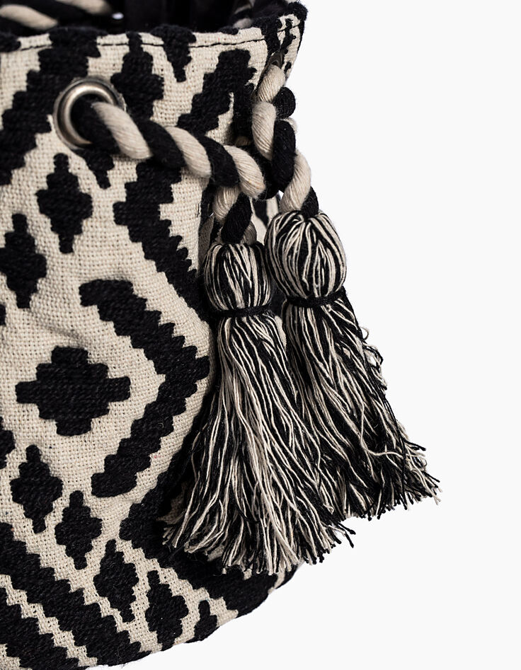 Sac seau blanc cass&eacute; et noir tiss&eacute; fille-4