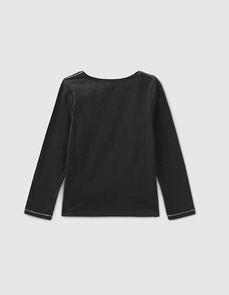 Zwart T-shirt Essentials met IKKS geborduurd voor meisjes-3