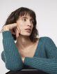 Pull vert col V laine mousseuse métallisée femme-1