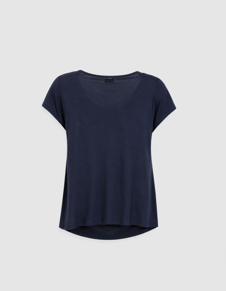 Tee-shirt marine fronces &eacute;paule et c&ocirc;t&eacute; Femme-7
