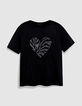 Tee-shirt manches courtes noir motif c&oelig;ur clout&eacute; pour femme-1