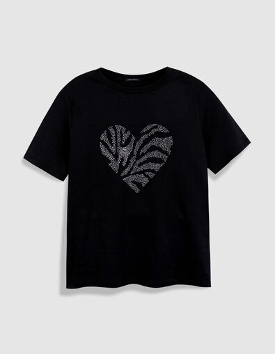 Tee-shirt manches courtes noir motif c&oelig;ur clout&eacute; pour femme - IKKS