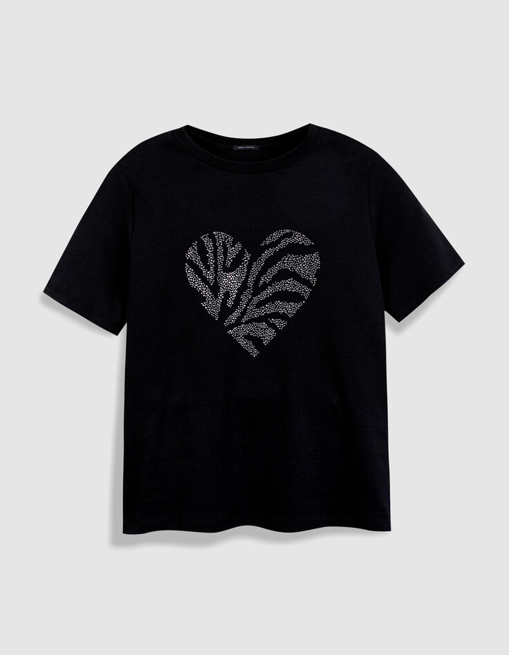 Tee-shirt manches courtes noir motif c&oelig;ur clout&eacute; pour femme-1