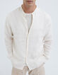 Men&rsquo;s chalk linen REGULAR Mandarin collar shirt-5