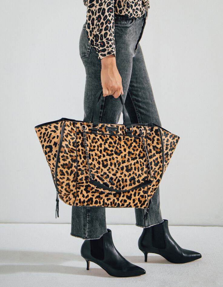 Leren shopper DE 1440 LEOPARD visgraatdoorstikking dames-8