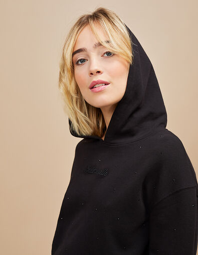 Sweat noir à capuche et message brodé I.Code - IKKS