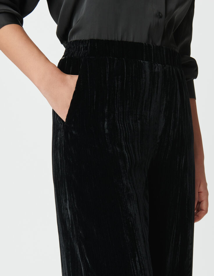 Zwarte brede broek in gekreukt fluweel Dames-4