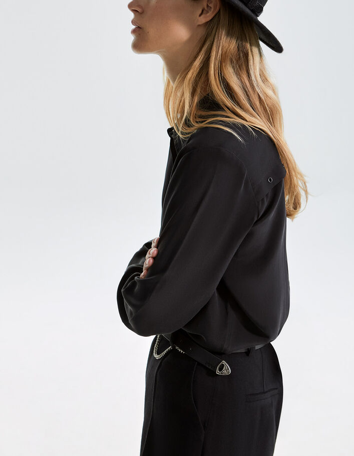Pure Edition-Women’s black silk shirt with eyelets-4