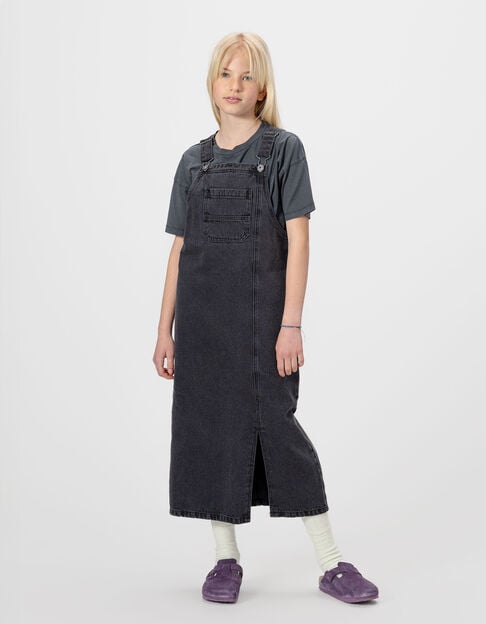 Robe-salopette midi en jean gris fendue fille - IKKS