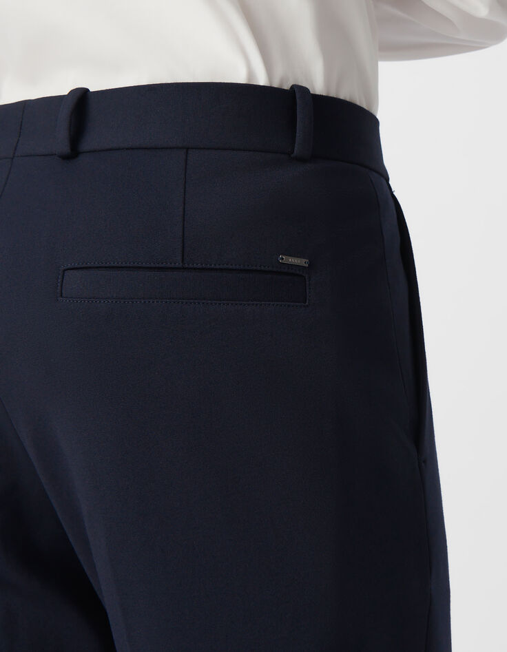 Men&rsquo;s navy Milano knit STRAIGHT suit trousers-4
