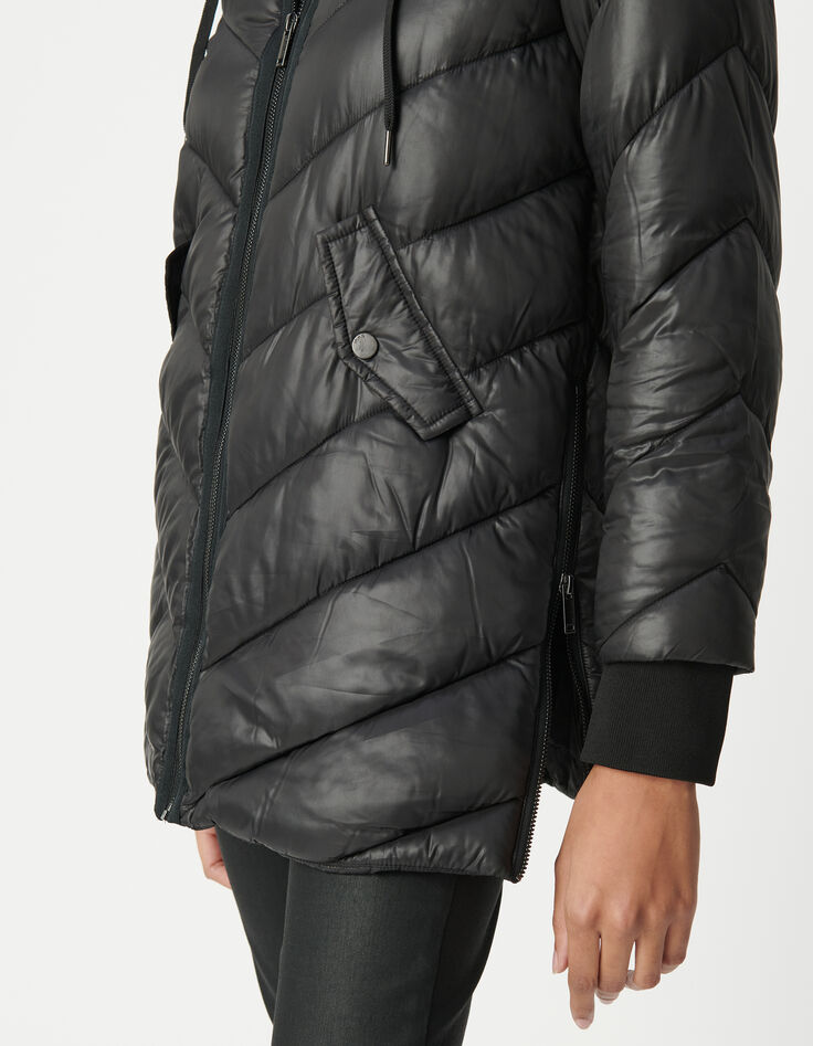Women’s long light padded jacket+sweatshirt fabric hood-5