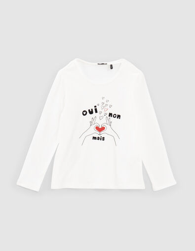 T-shirt écru cœur avec les doigts mini me fille - IKKS