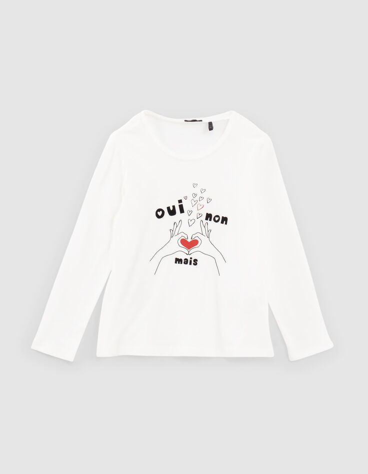 T-shirt écru cœur avec les doigts mini me fille-1