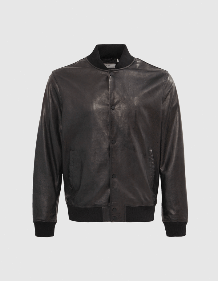 Men’s black leather bomber jacket with detachable facing - IKKS