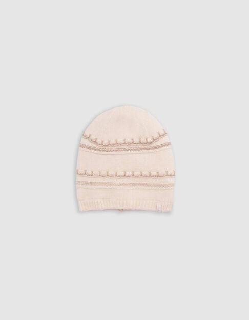 Bonnet écru tricot fourré rayures lurex bébé fille - IKKS