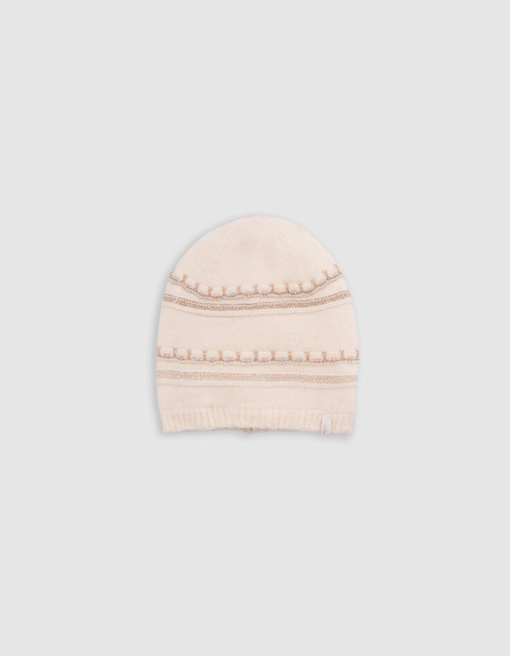 Ecru lurex gestreifte Strickmütze Baby Mädchen-1
