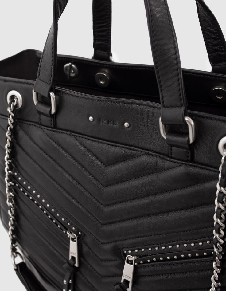 Sac cabas LE 1440 Rock noir cuir clout&eacute; Femme-3