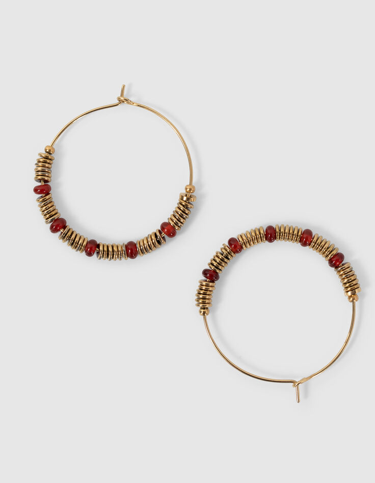 Boucles d'oreilles créoles coloris doré avec pierre de Cornaline femme-2