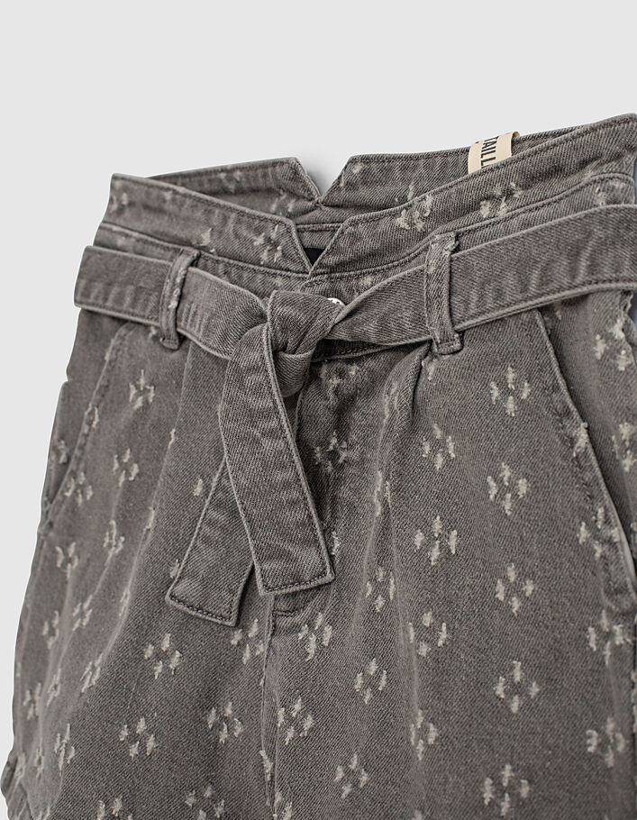 Girls’ light grey distressed organic denim shorts - IKKS
