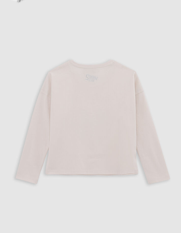 Girl's ecru organic reversible sequin VICE-VERSA T-shirt-4 Girl's ecru organic reversible sequin VICE-VERSA T-shirt-4