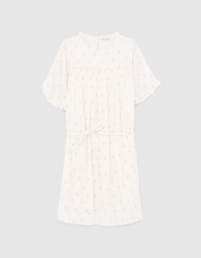 Women’s ecru baggy dress with lace panel and gathering - IKKS