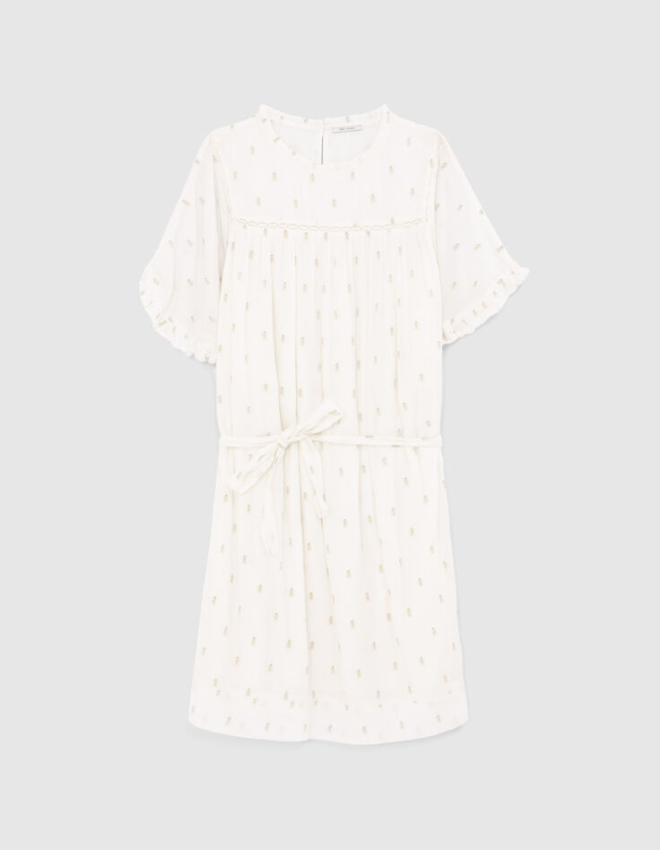 Women’s ecru baggy dress with lace panel and gathering-1