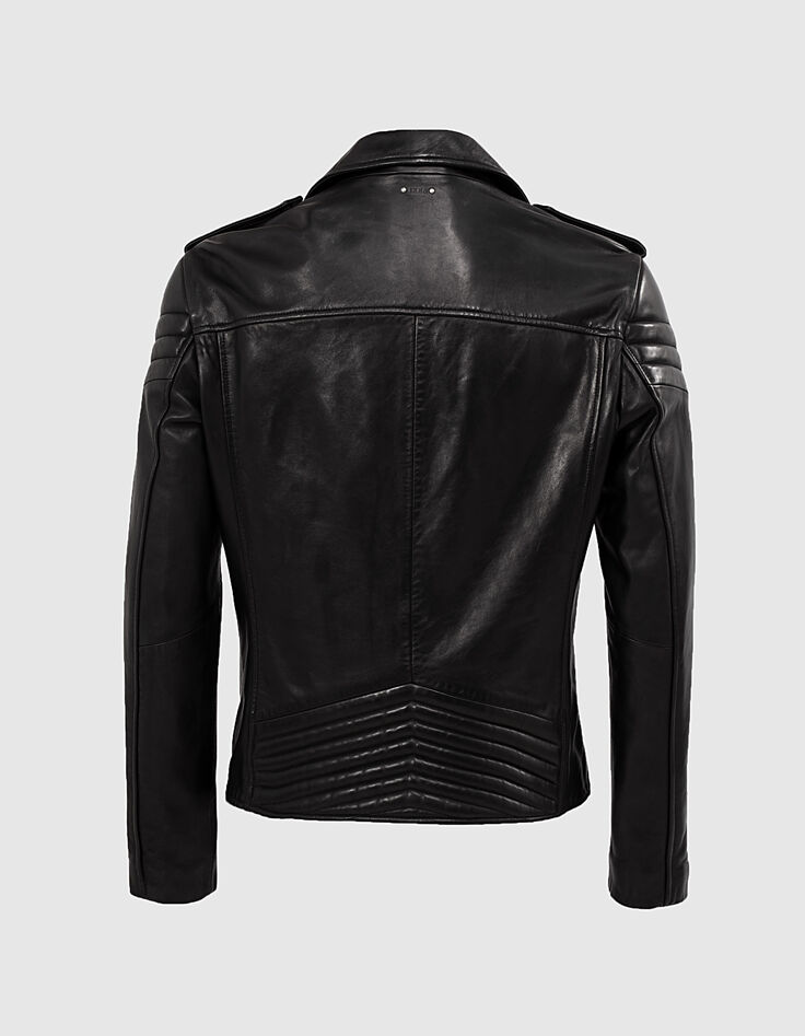 Blouson 1440 Leather Story en cuir noir esprit motard matelassé Homme-2