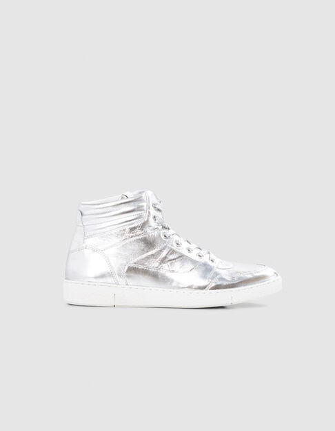 Hohe Damen-Sneaker aus Leder in Metallic-Silber - IKKS