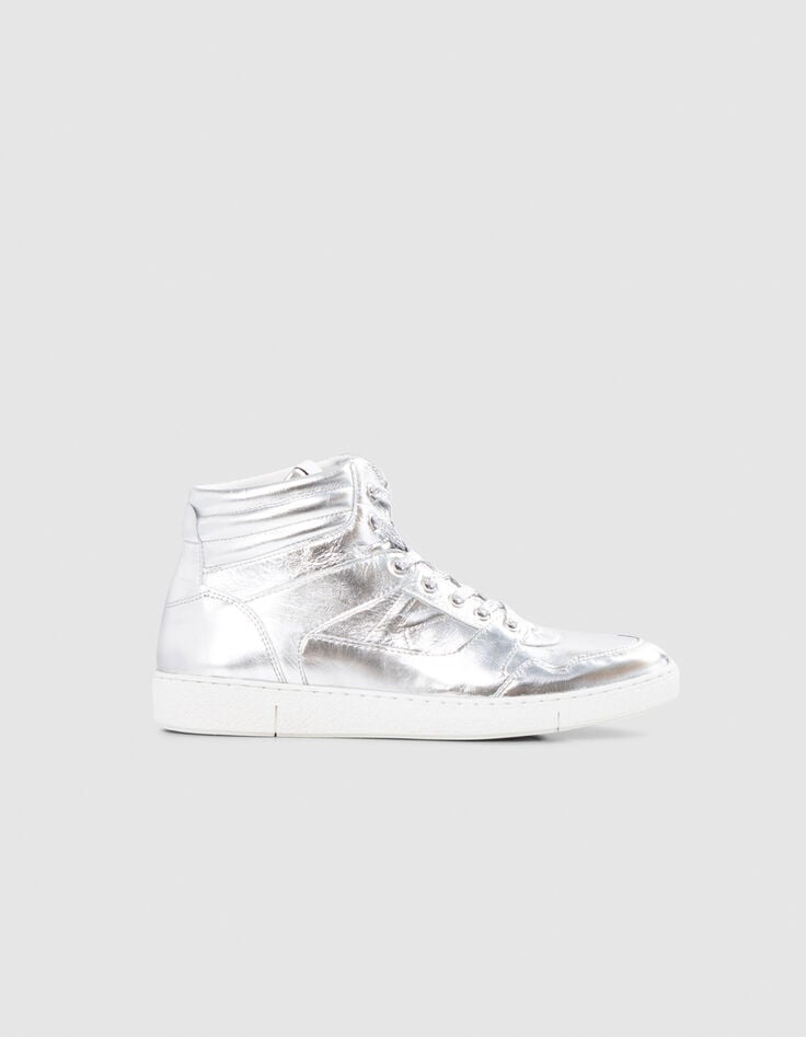 Sneakers montantes silver cuir métallisé Femme-1